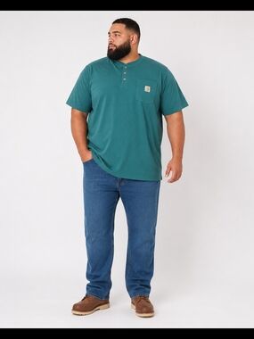 Carhartt Henley Pocket T Shirt Men’s 3XL Tall Green Short Sleeve Heavyweight